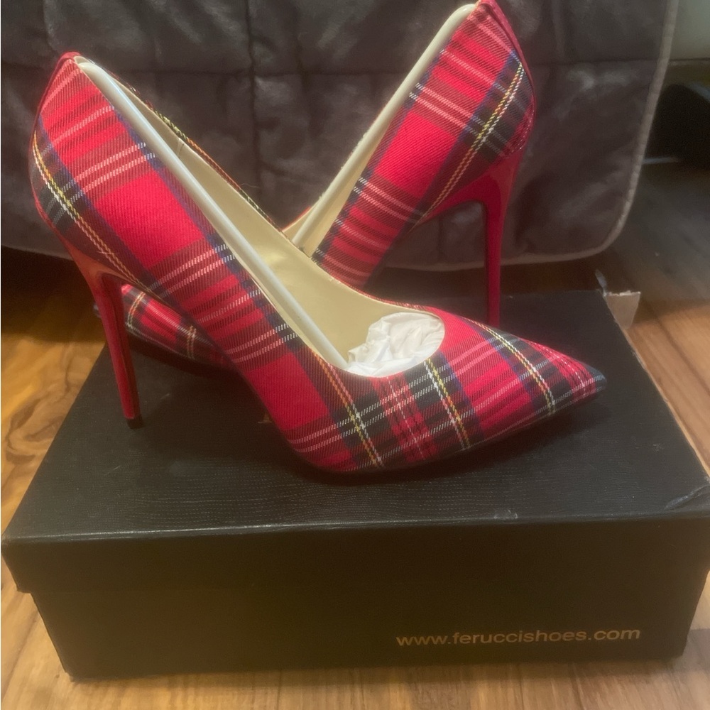 Red Plaid Women's Heels